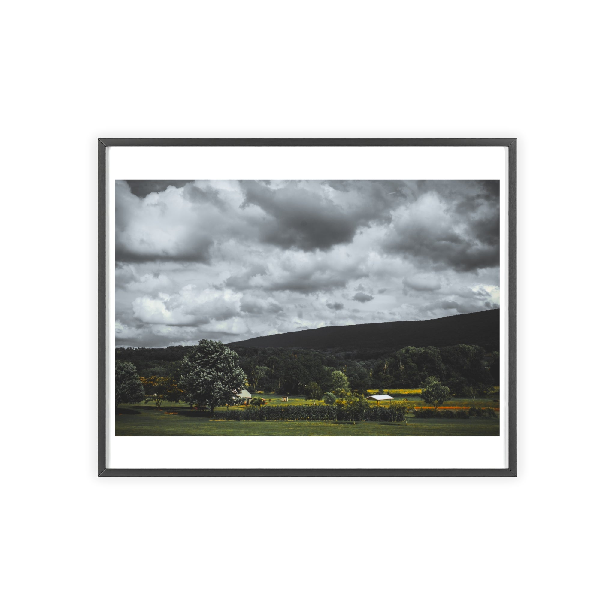 Framed Landscape Poster — Moody Countryside Wall Art with Wooden Frame