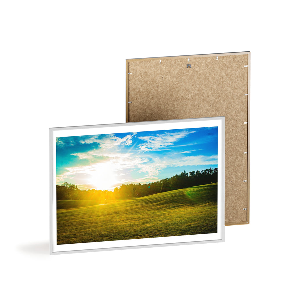 Sunlit Meadow Poster with Wooden Frame — Landscape Wall Art Print