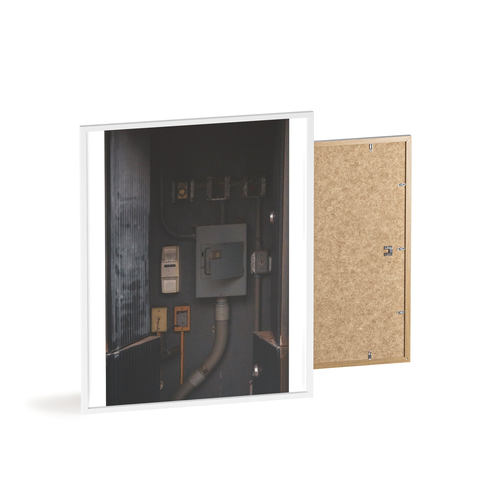 Industrial Electrical Box Poster with Wooden Frame — Urban Utility Wall Art