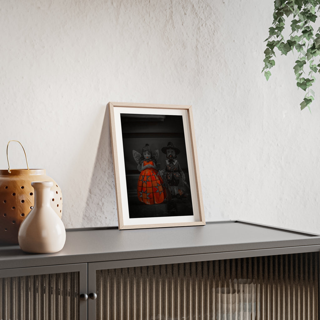 Halloween Doll Poster with Wooden Frame — Orange Pumpkin Dress Décor
