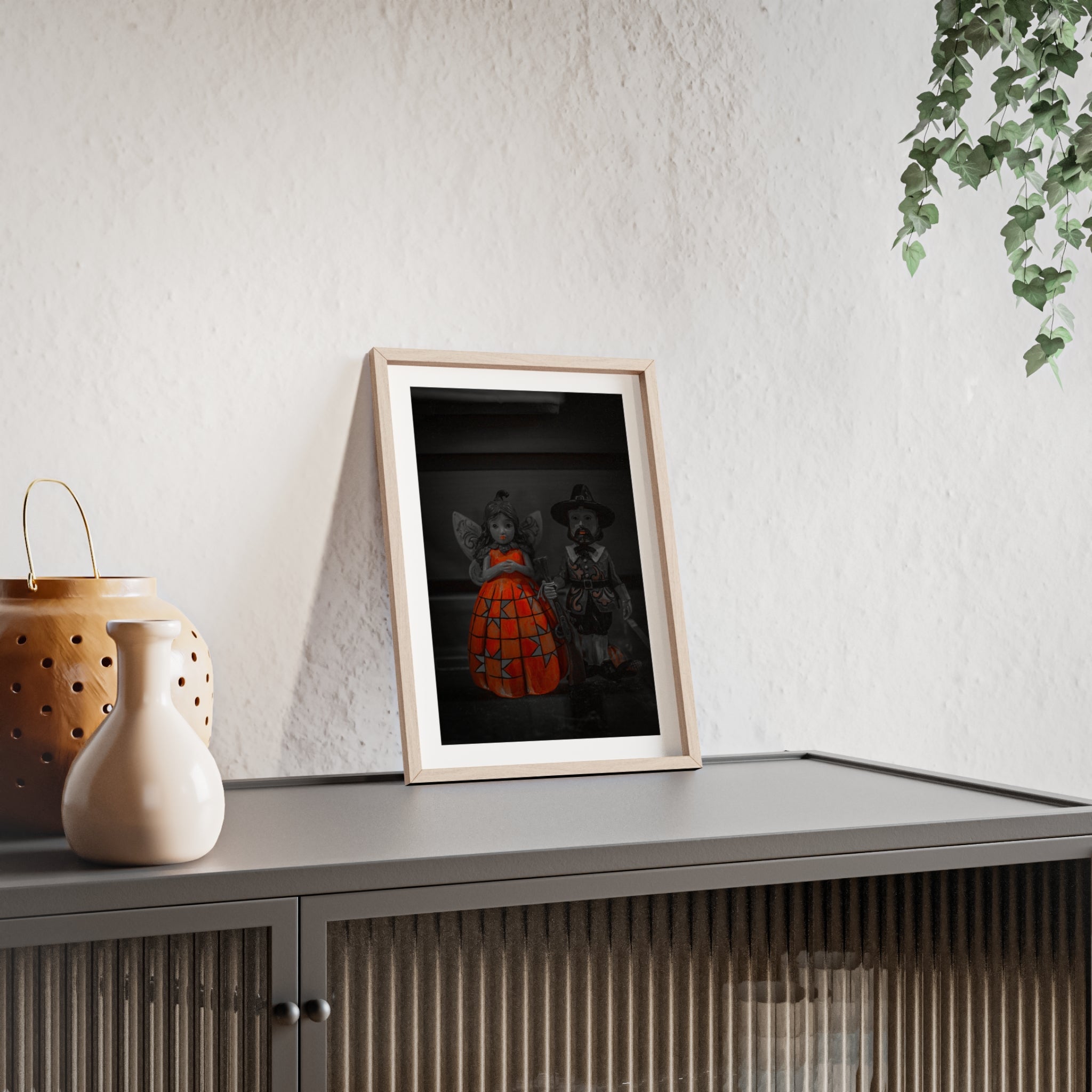 Halloween Doll Poster with Wooden Frame — Orange Pumpkin Dress Décor