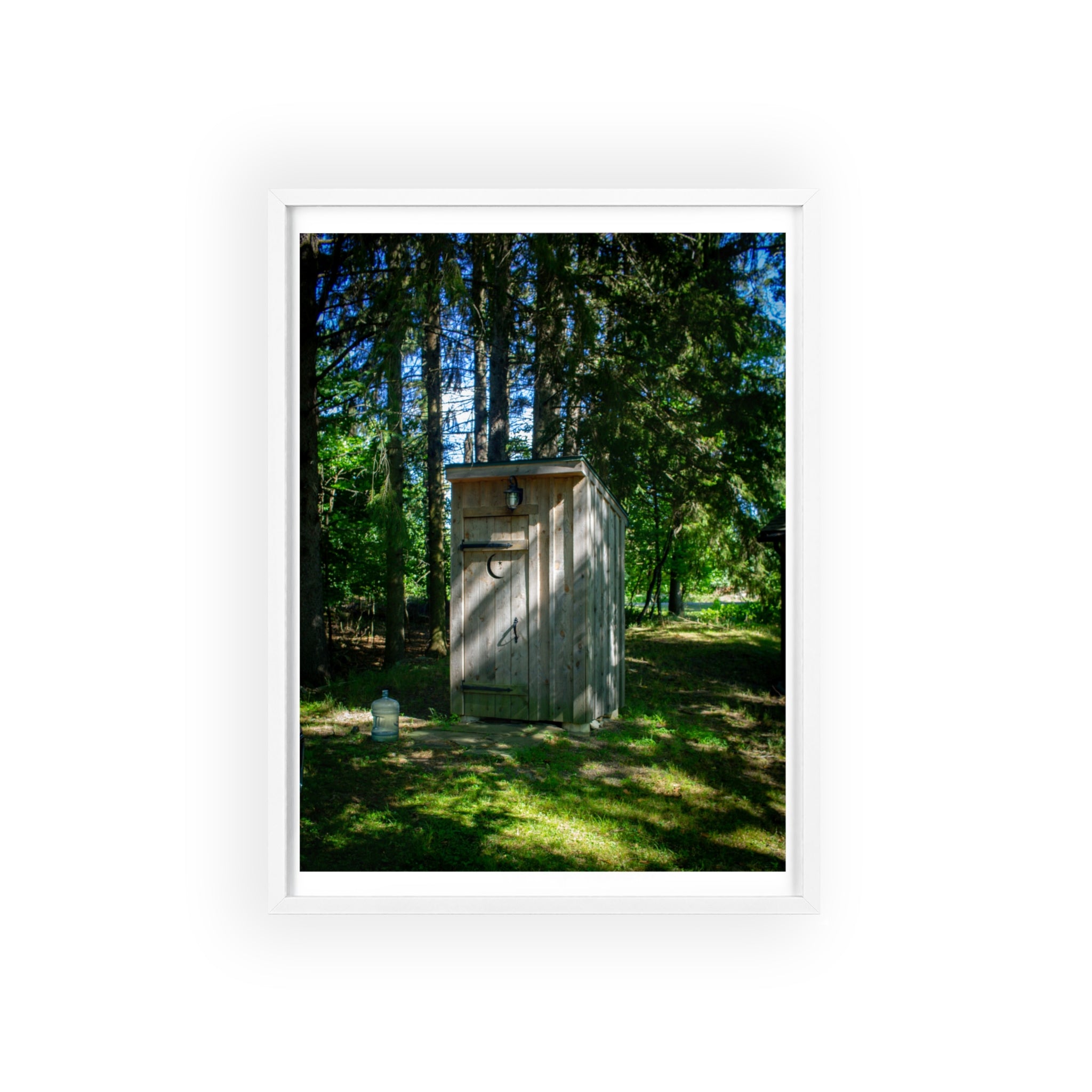 Rustic Forest Outhouse Photo Poster with Wooden Frame — Country Cabin Wall Art
