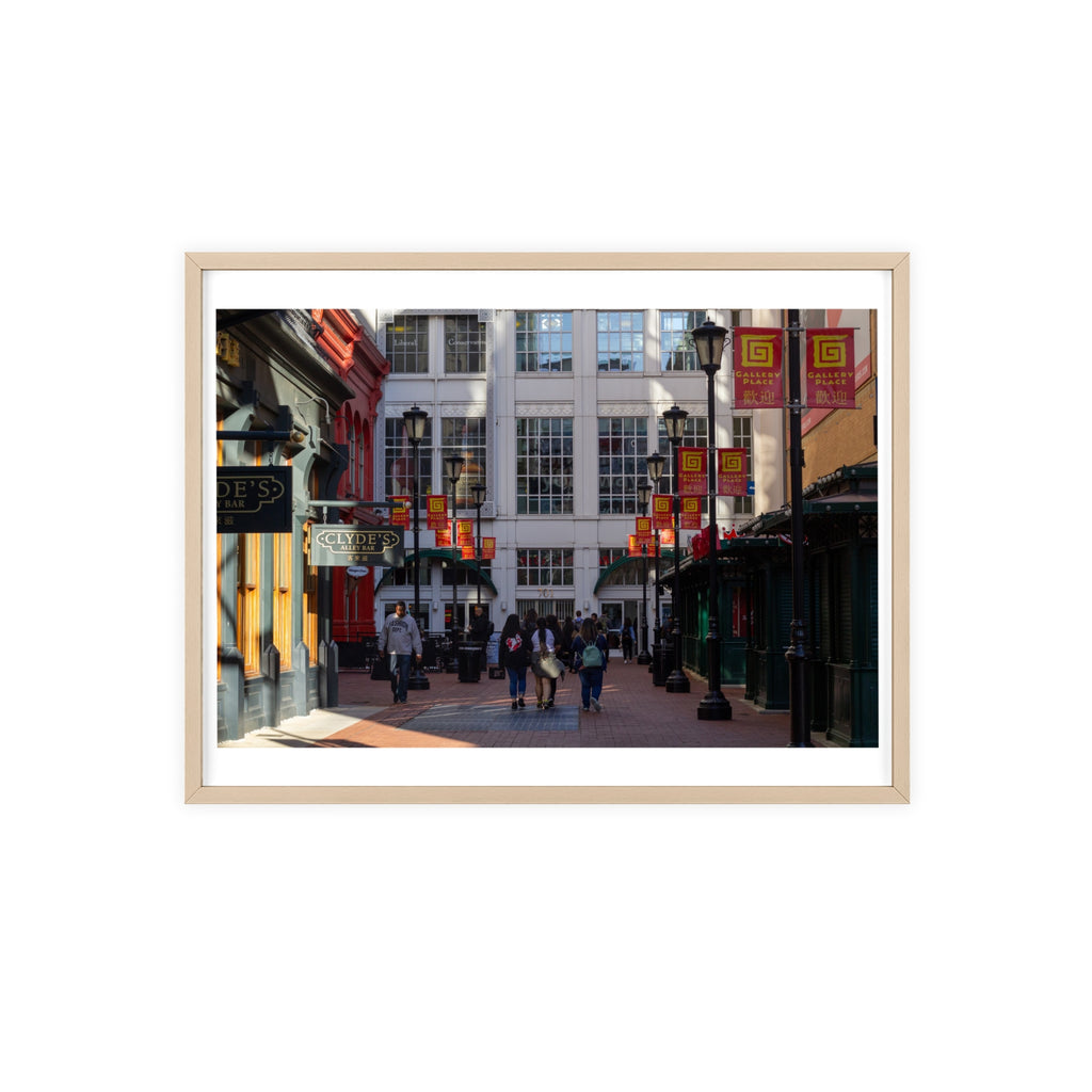 Framed Street Scene Poster – Urban Alleyway Print with Wooden Frame