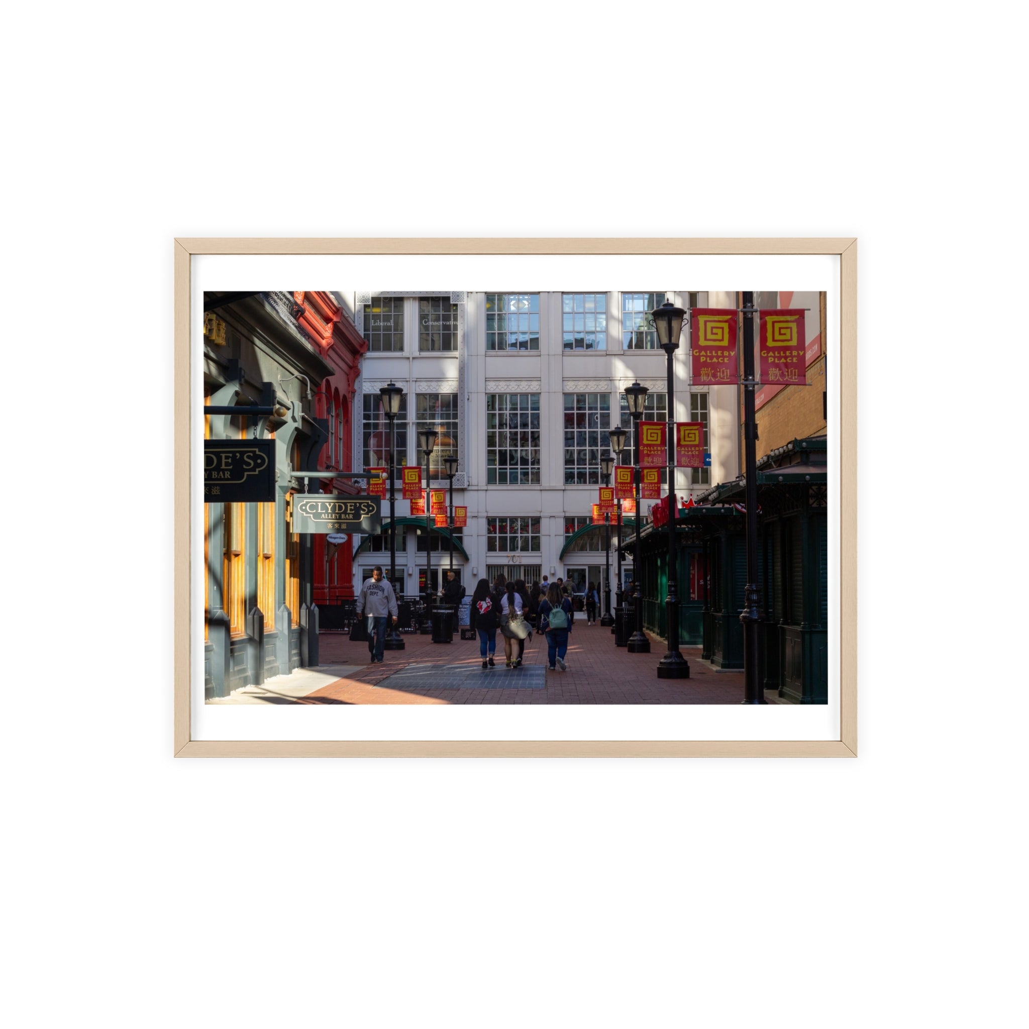 Framed Street Scene Poster – Urban Alleyway Print with Wooden Frame