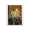 Skeleton Relaxing Poster with Wooden Frame — Funny Halloween Wall Art