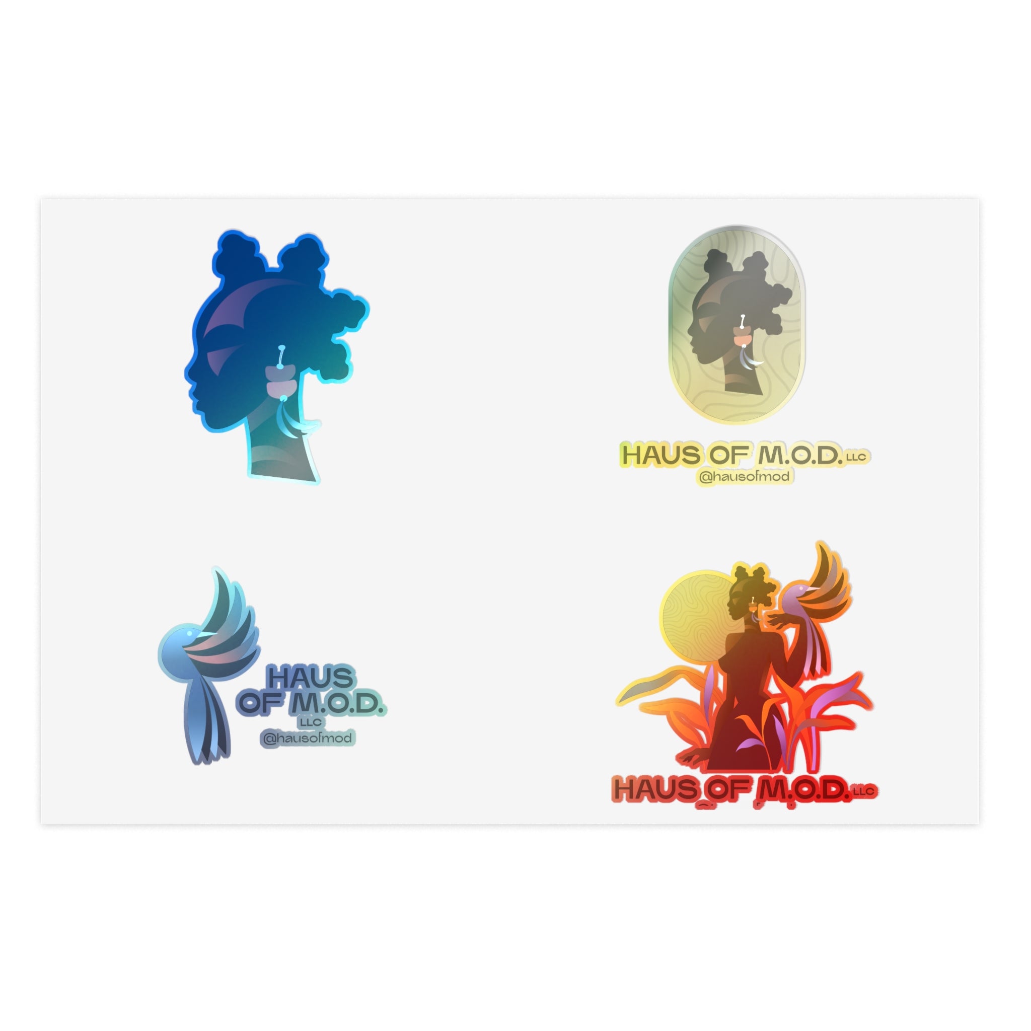 Haus of M.O.D. Afrocentric Art Sticker Sheet — Black Hair Silhouette & Logo Stickers