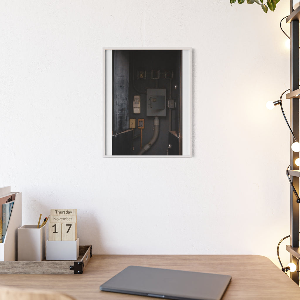 Industrial Electrical Box Poster with Wooden Frame — Urban Utility Wall Art