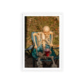 Skeleton Relaxing Poster with Wooden Frame — Funny Halloween Wall Art