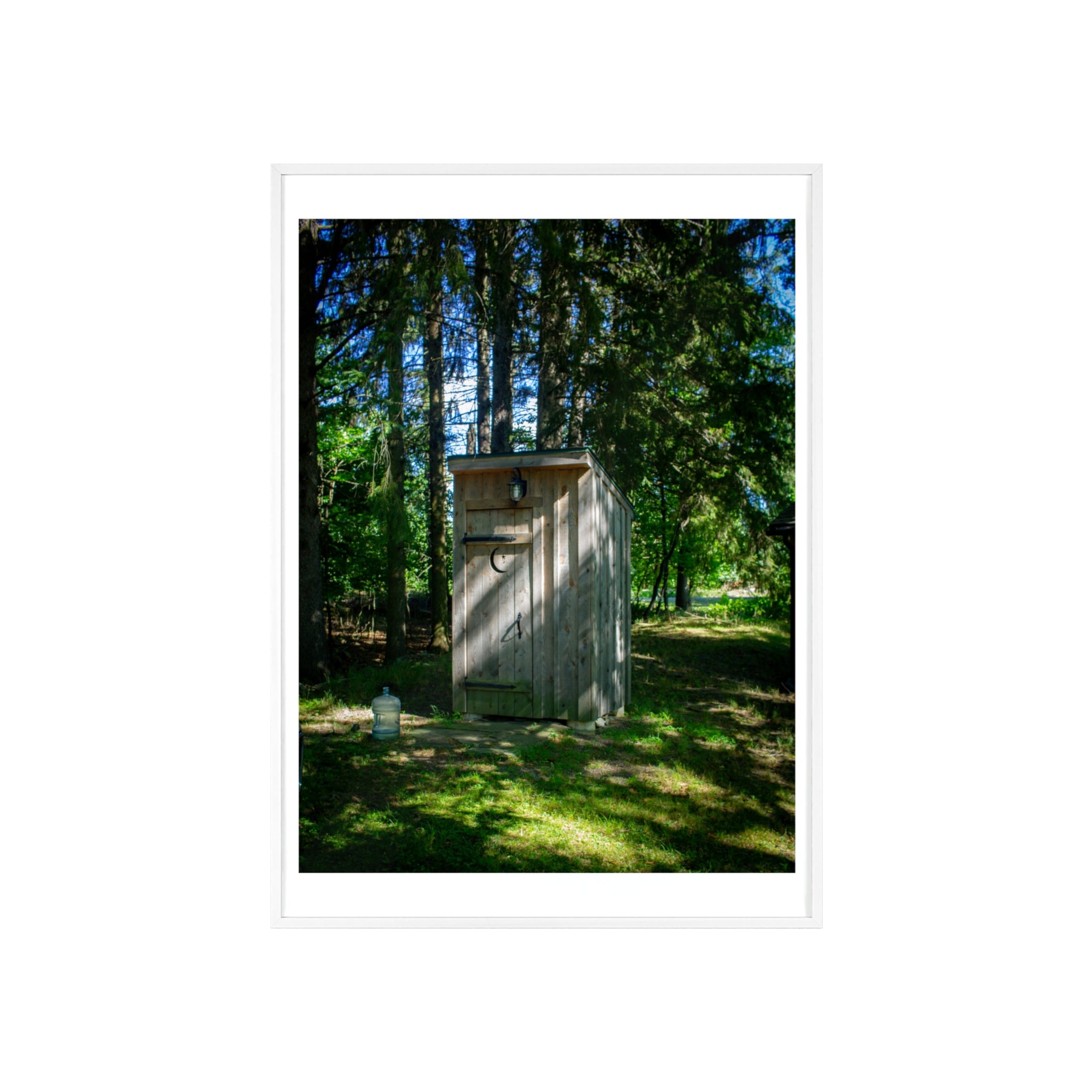 Rustic Forest Outhouse Photo Poster with Wooden Frame — Country Cabin Wall Art