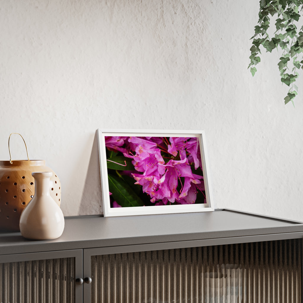 Framed Pink Rhododendron Poster — Floral Wall Art with Wooden Frame