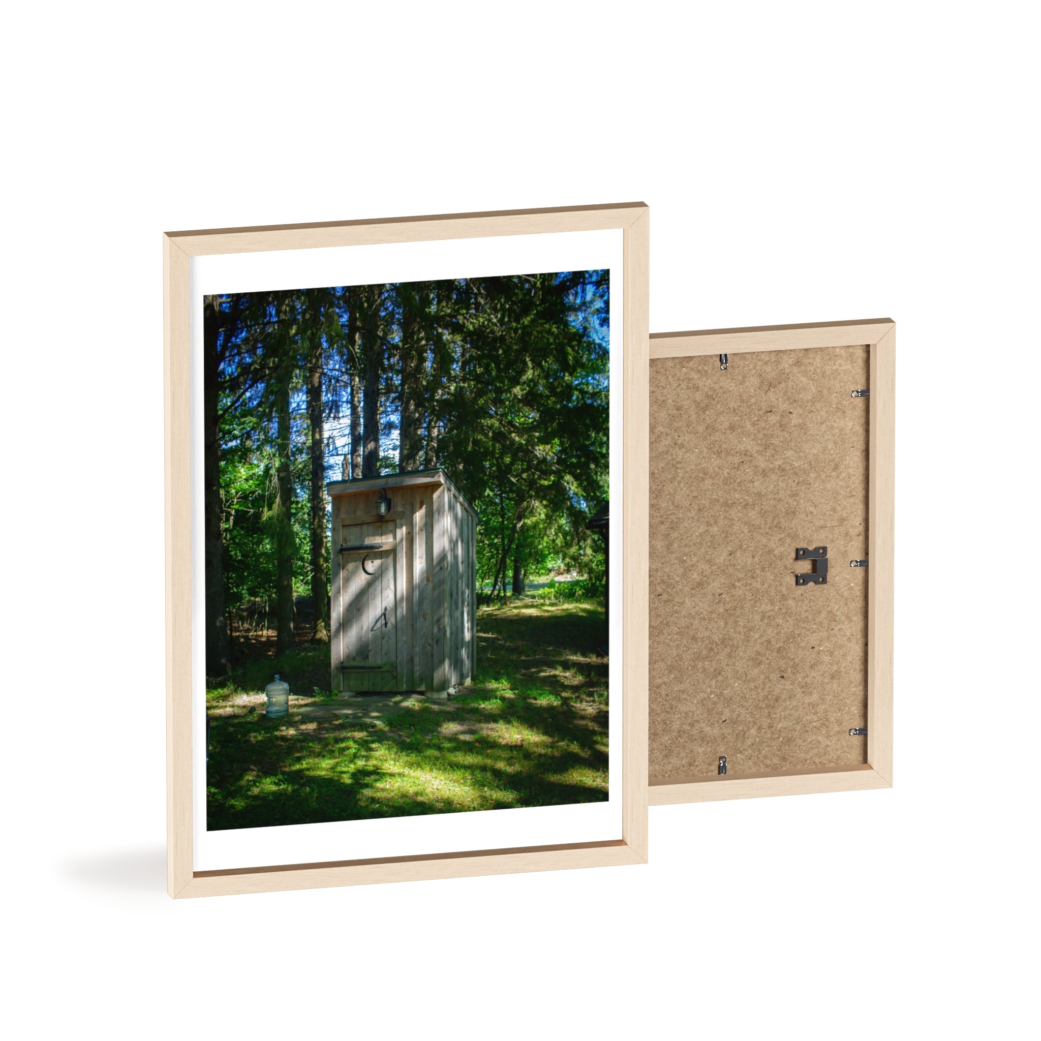 Rustic Forest Outhouse Photo Poster with Wooden Frame — Country Cabin Wall Art