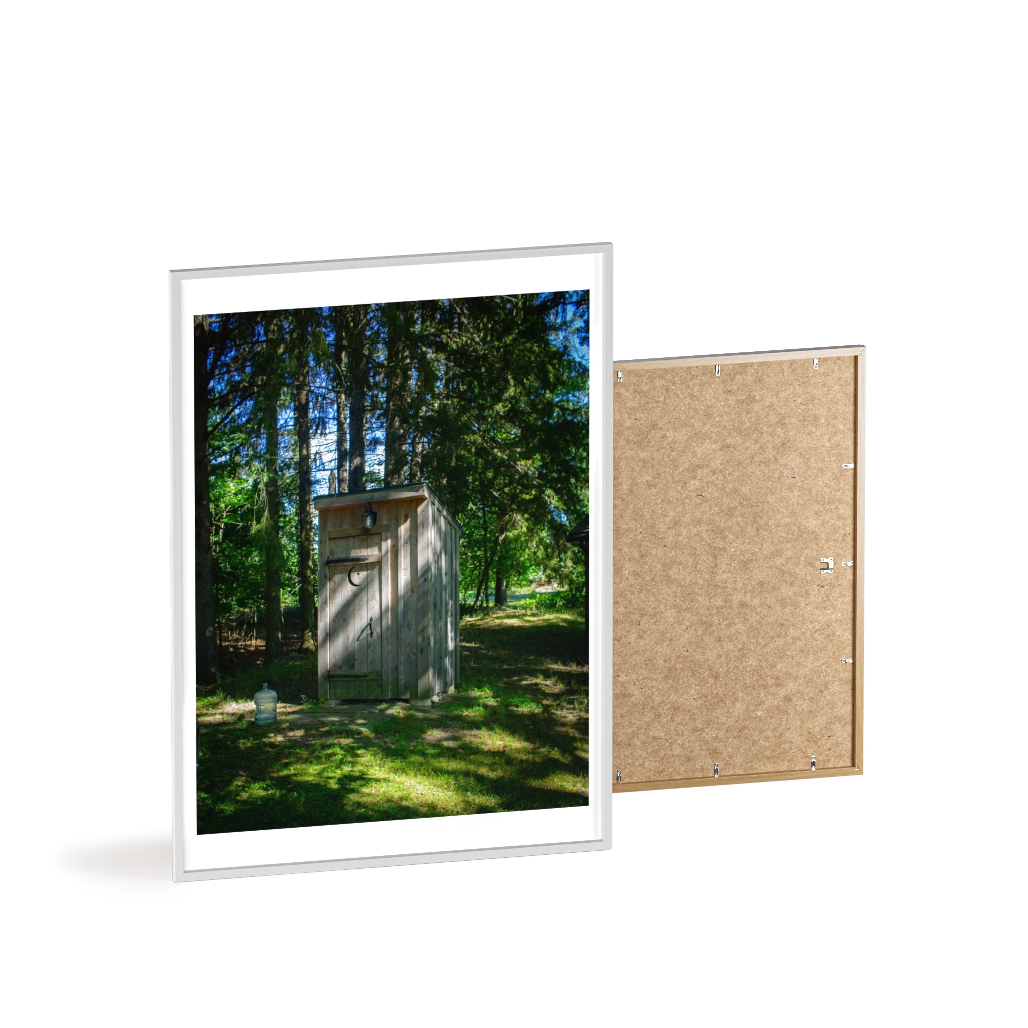 Rustic Forest Outhouse Photo Poster with Wooden Frame — Country Cabin Wall Art
