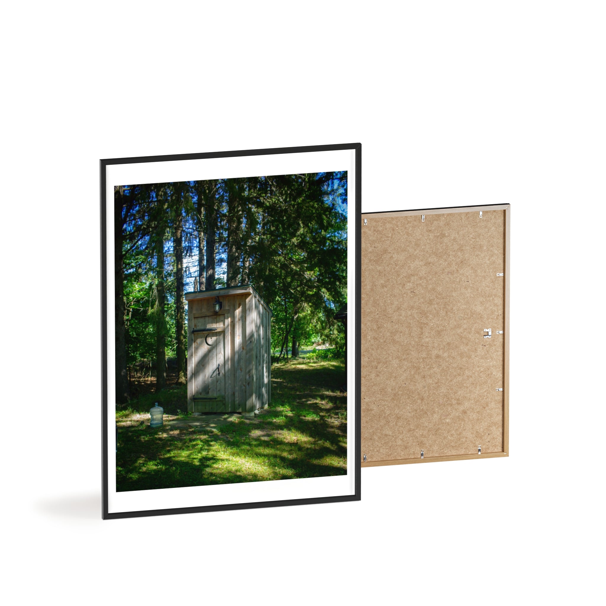Rustic Forest Outhouse Photo Poster with Wooden Frame — Country Cabin Wall Art