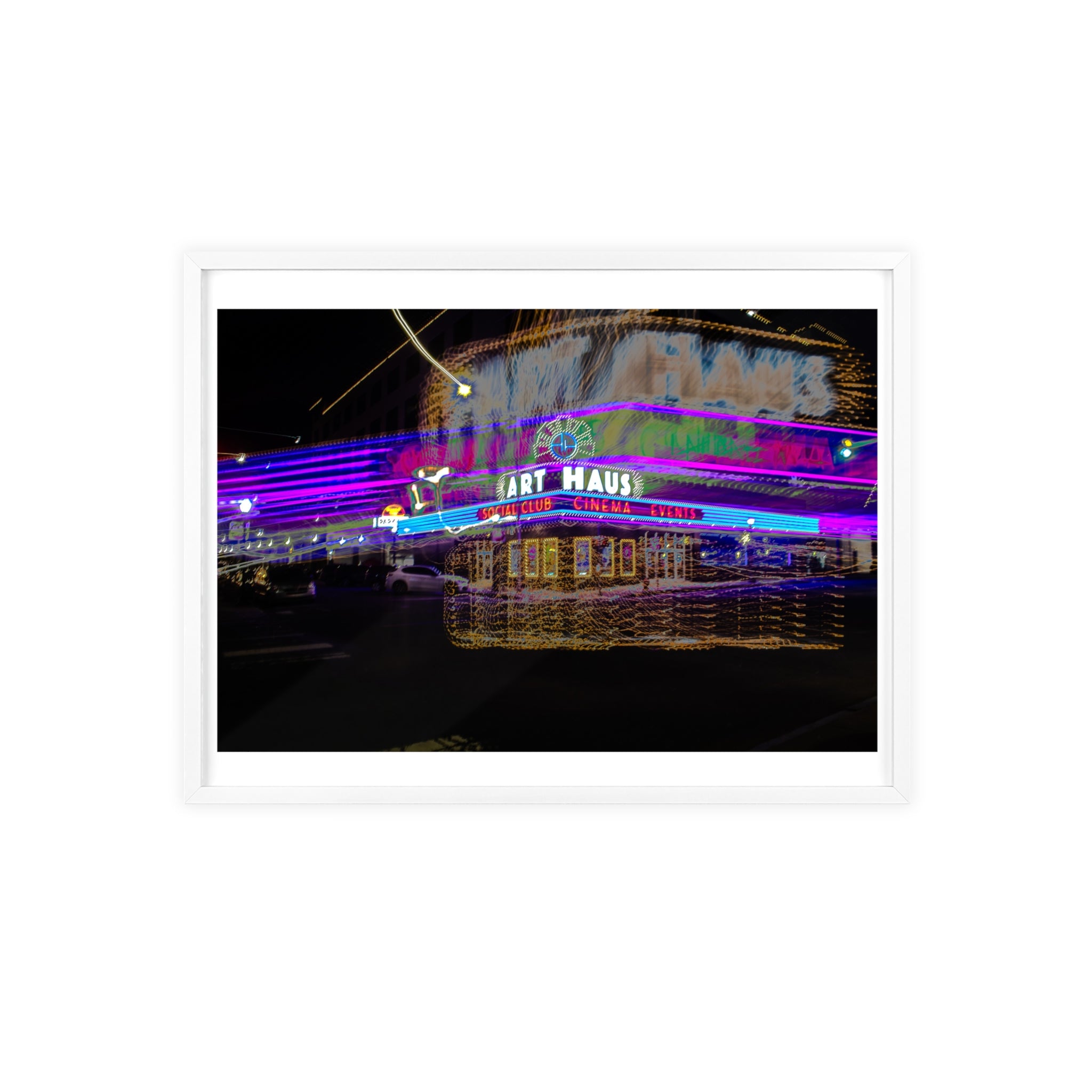 Neon Night Cinema Poster with Wooden Frame