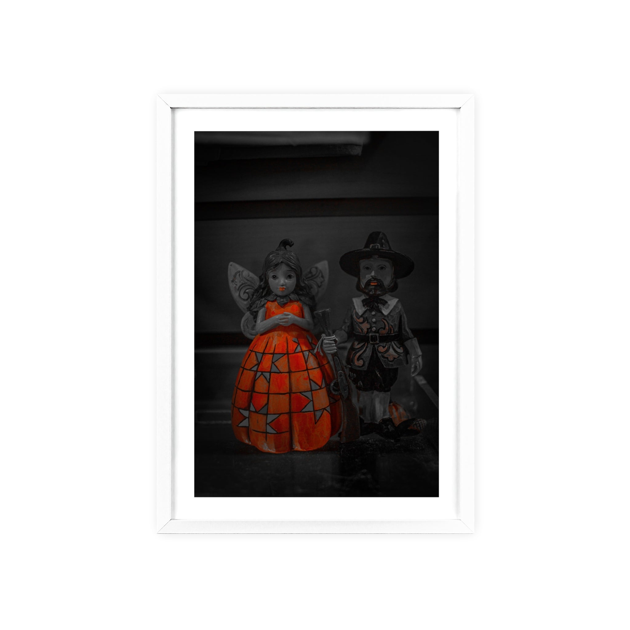 Halloween Doll Poster with Wooden Frame — Orange Pumpkin Dress Décor