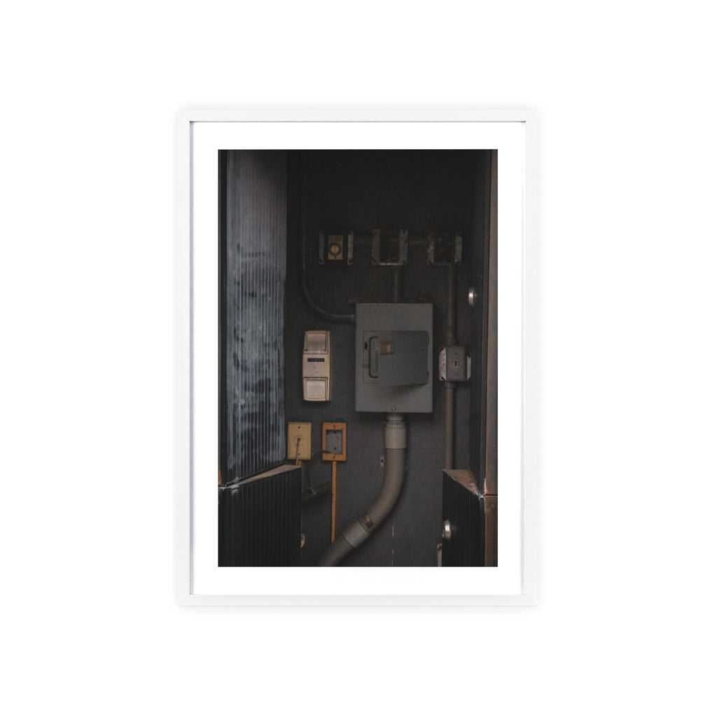 Industrial Electrical Box Poster with Wooden Frame — Urban Utility Wall Art