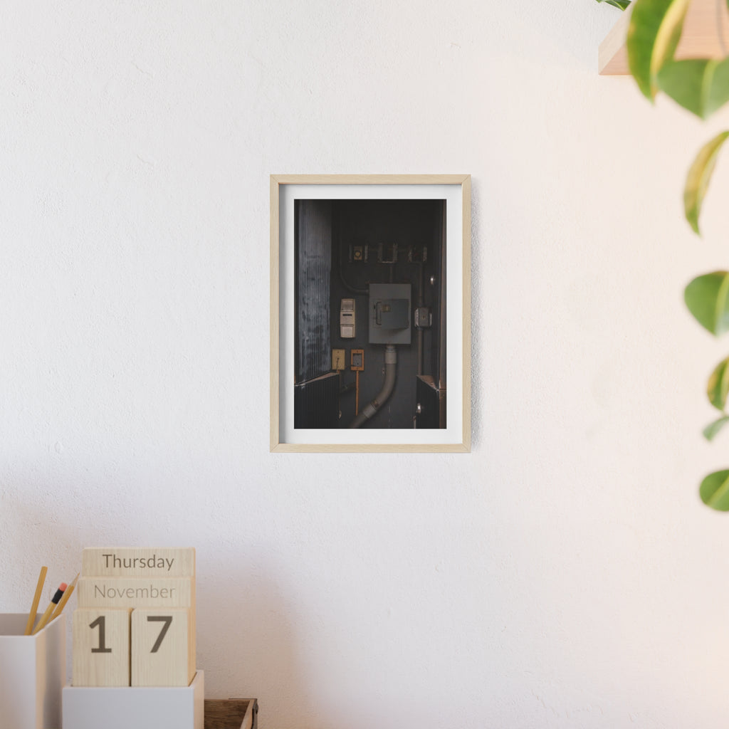 Industrial Electrical Box Poster with Wooden Frame — Urban Utility Wall Art