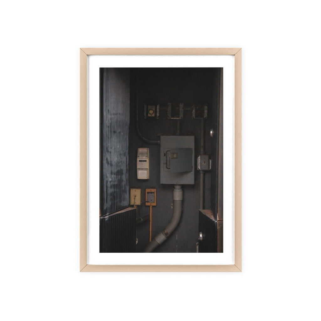 Industrial Electrical Box Poster with Wooden Frame — Urban Utility Wall Art