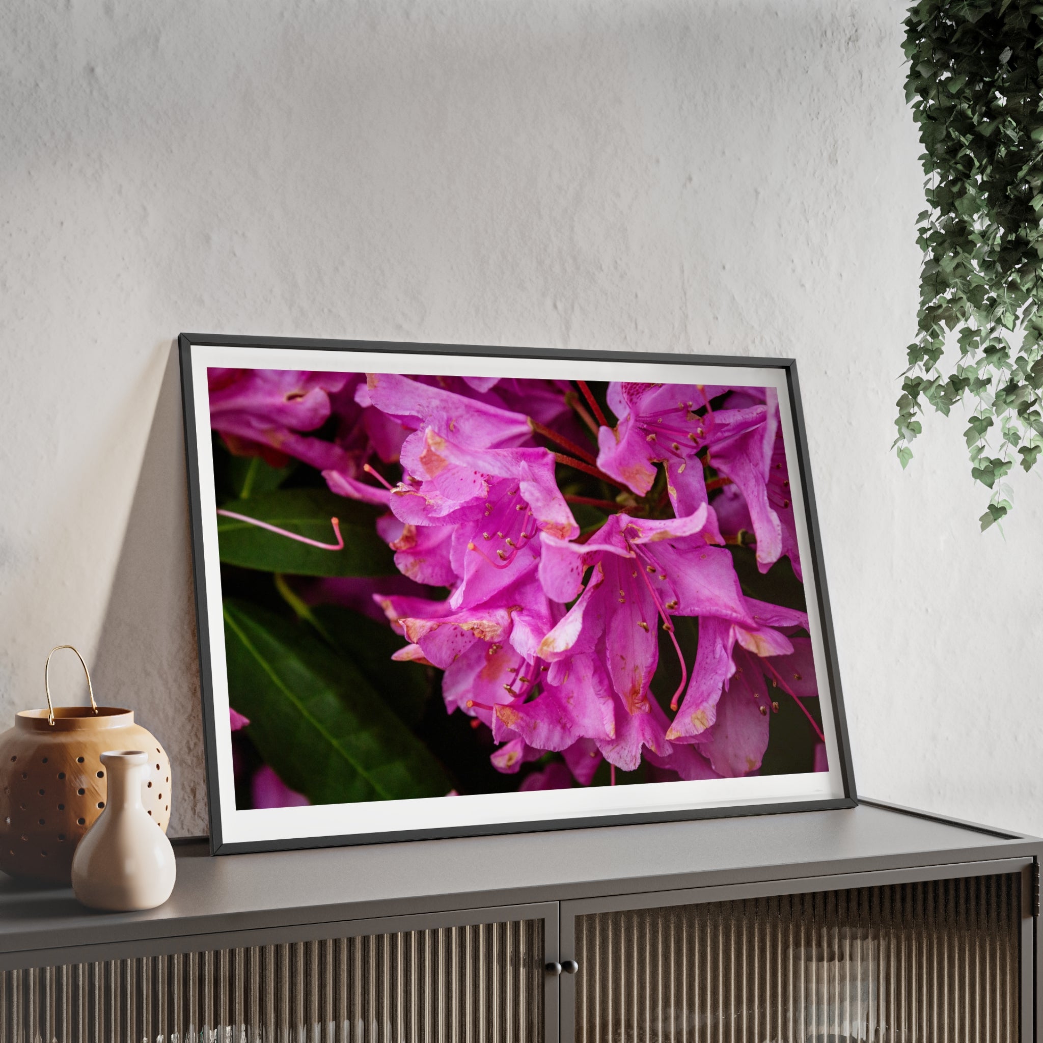 Framed Pink Rhododendron Poster — Floral Wall Art with Wooden Frame