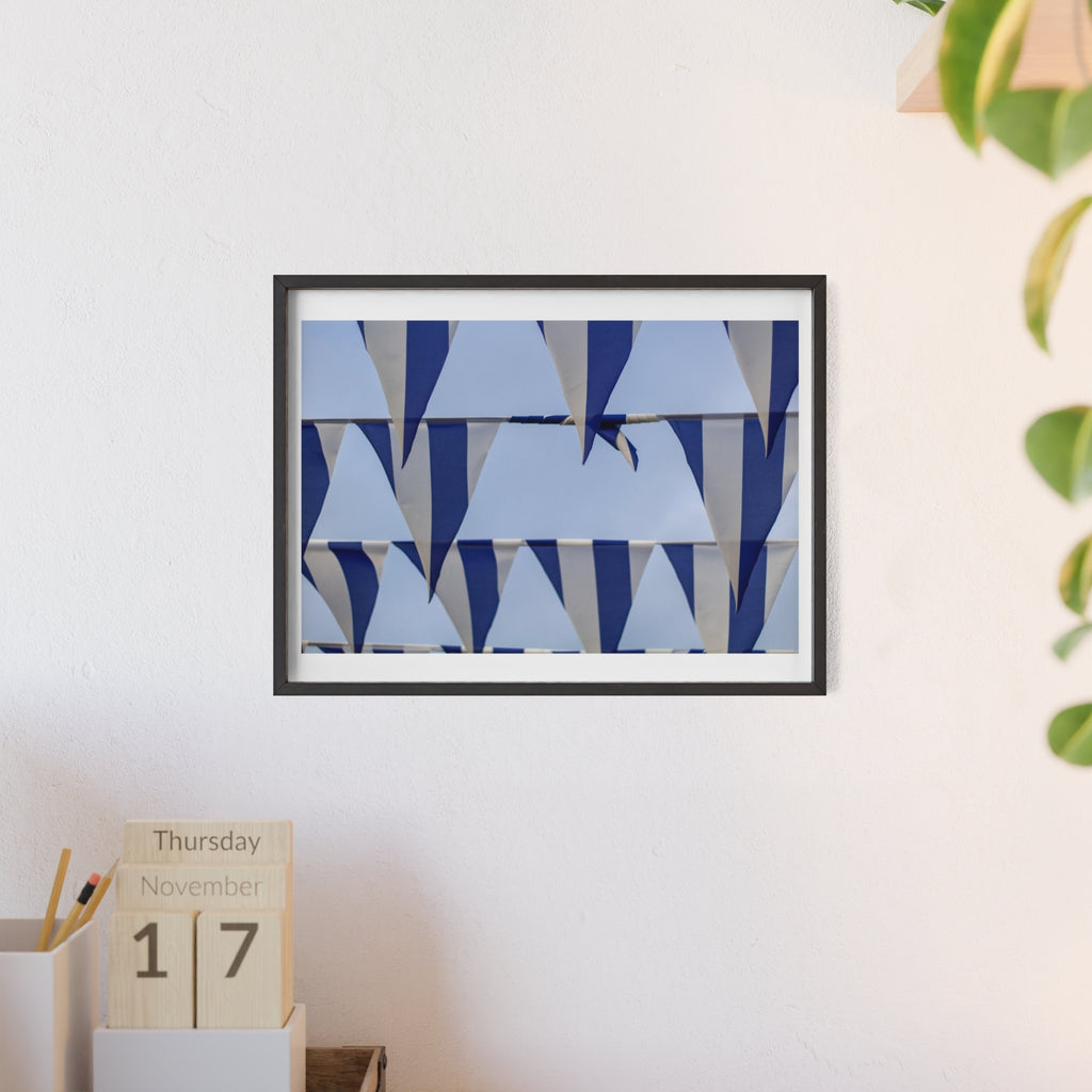 Abstract Blue Geometry Poster with Wooden Frame