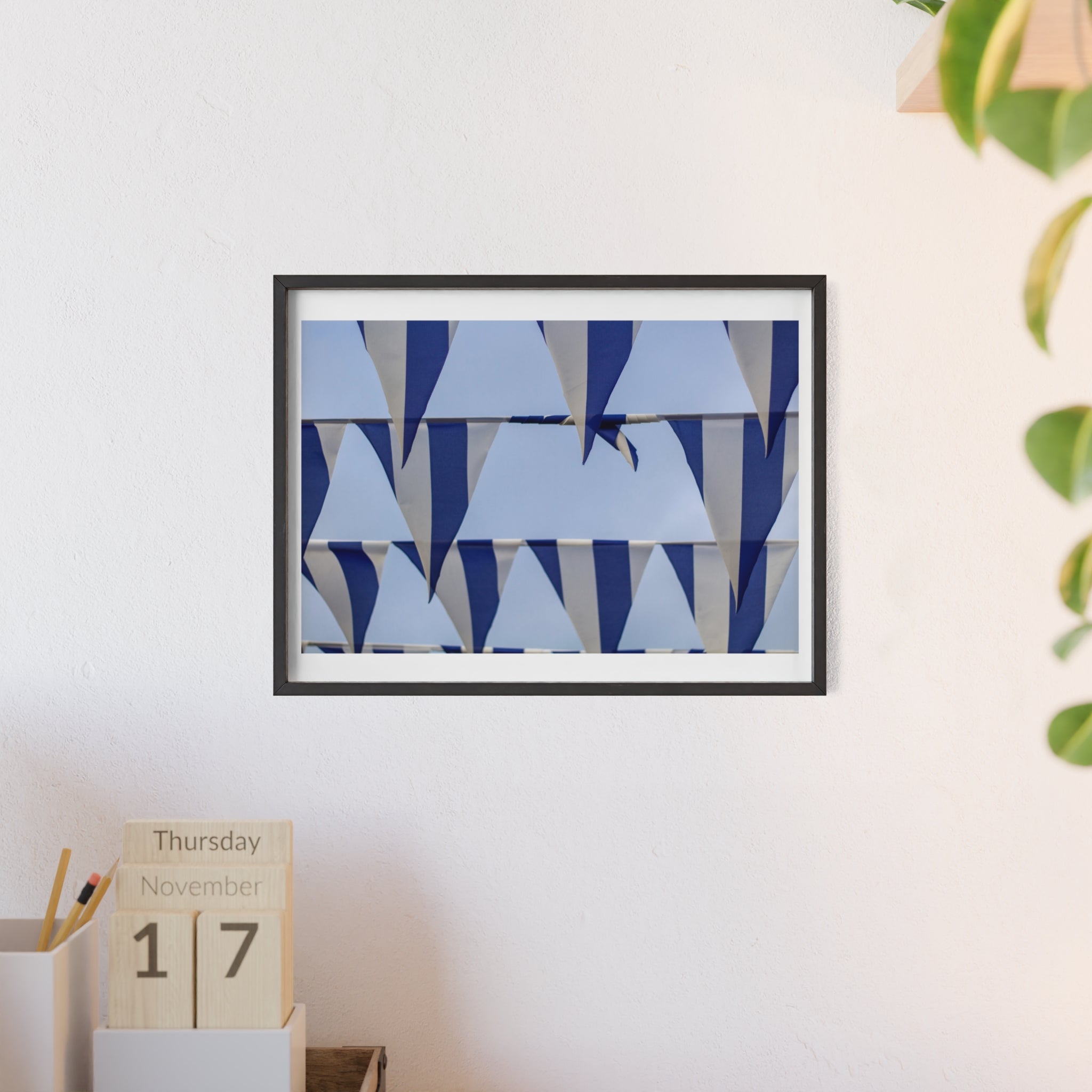 Abstract Blue Geometry Poster with Wooden Frame
