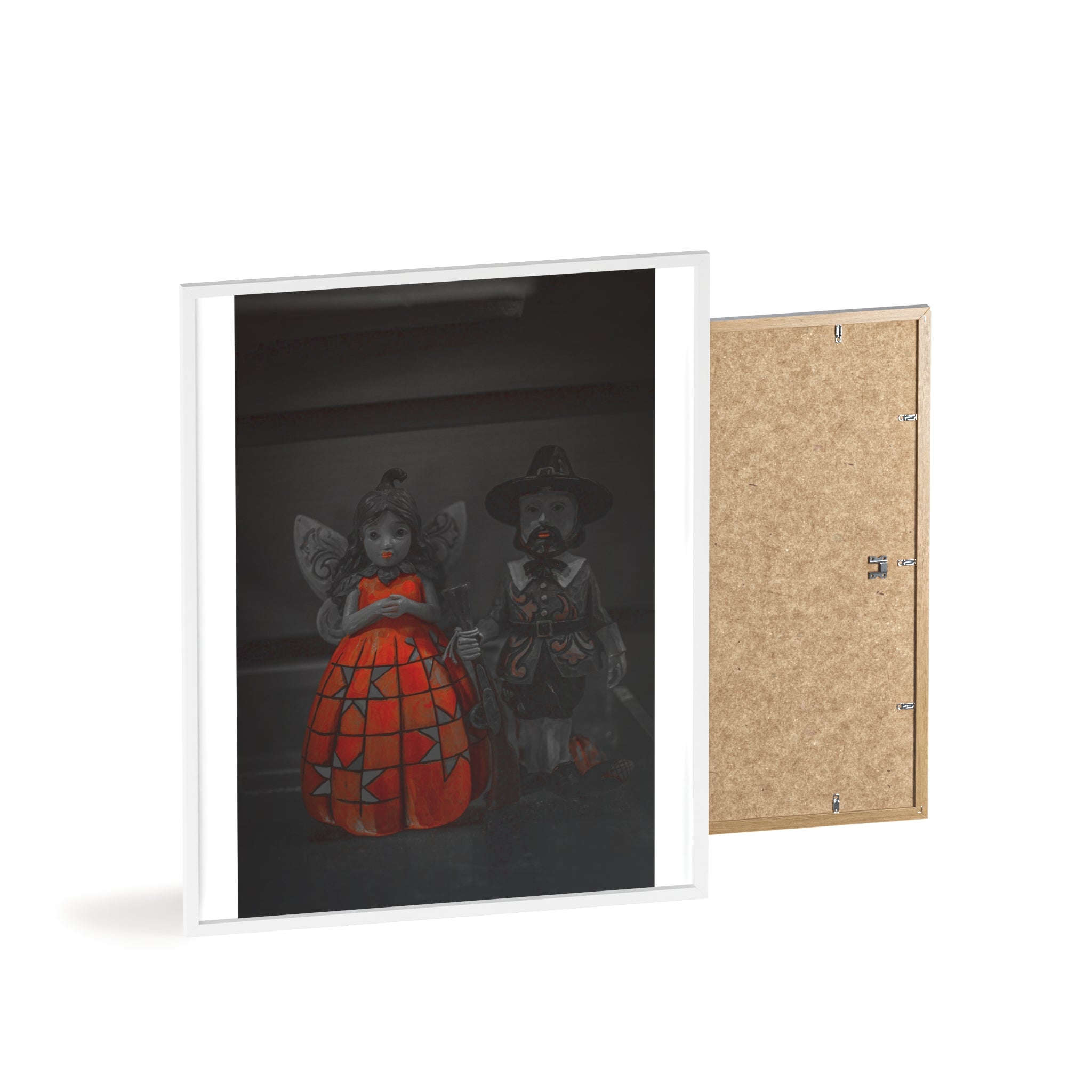 Halloween Doll Poster with Wooden Frame — Orange Pumpkin Dress Décor