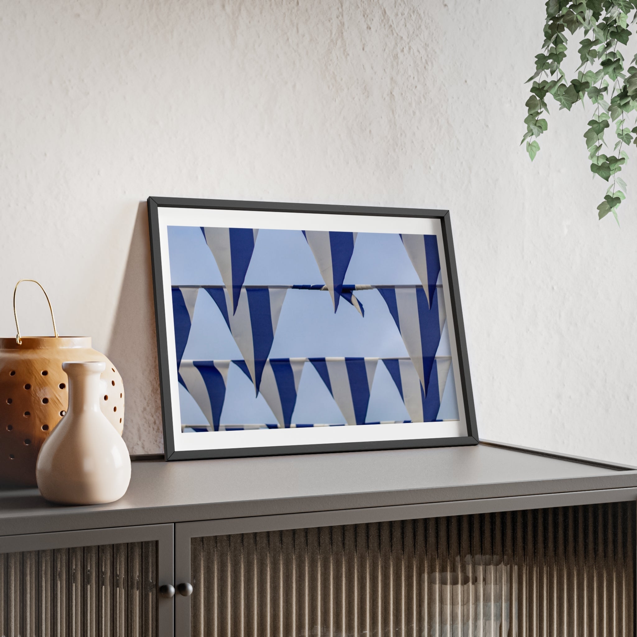 Abstract Blue Geometry Poster with Wooden Frame