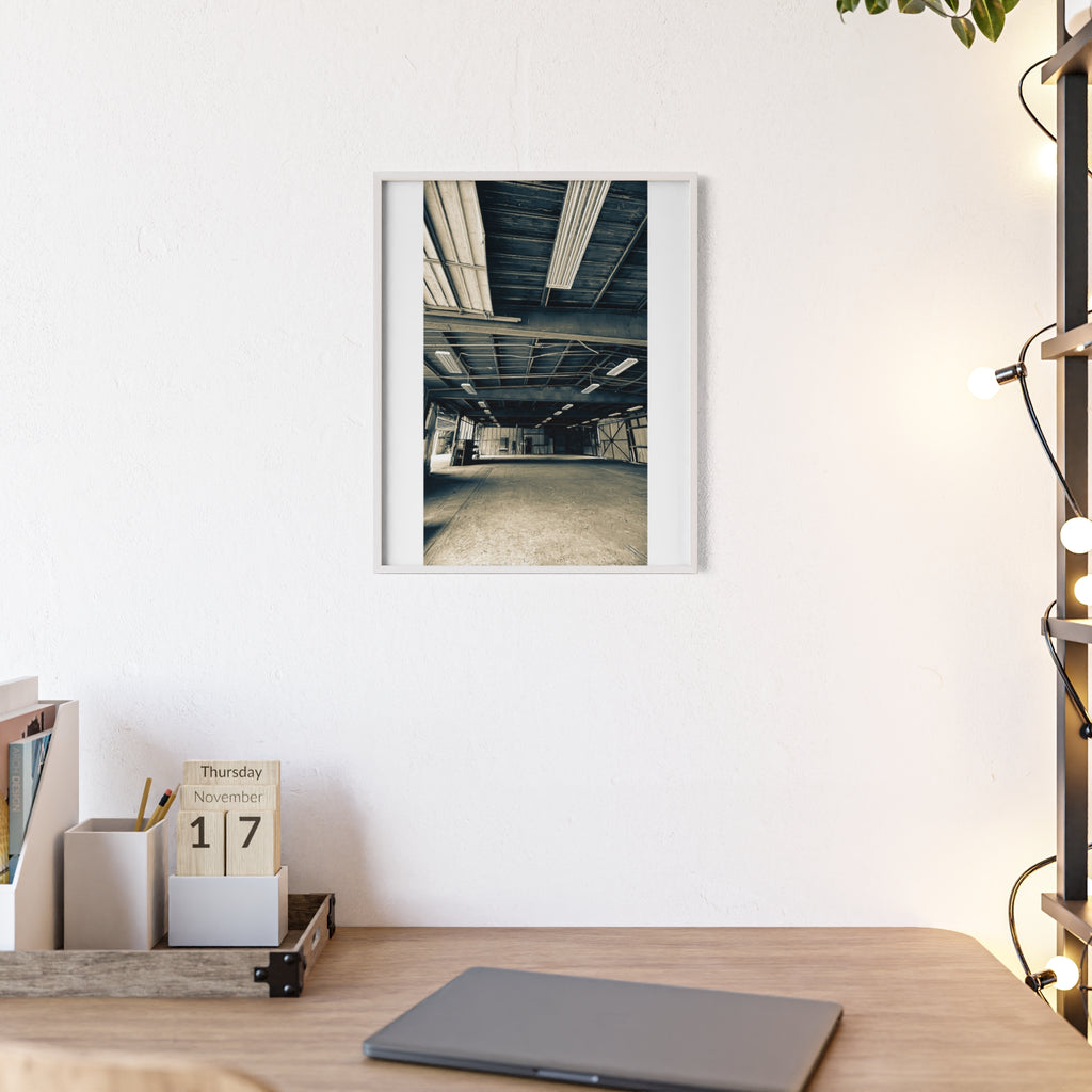 Industrial Warehouse Photo Poster with Wooden Frame — Vintage Urban Wall Art