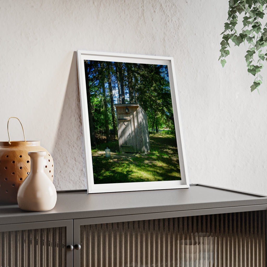 Rustic Forest Outhouse Photo Poster with Wooden Frame — Country Cabin Wall Art