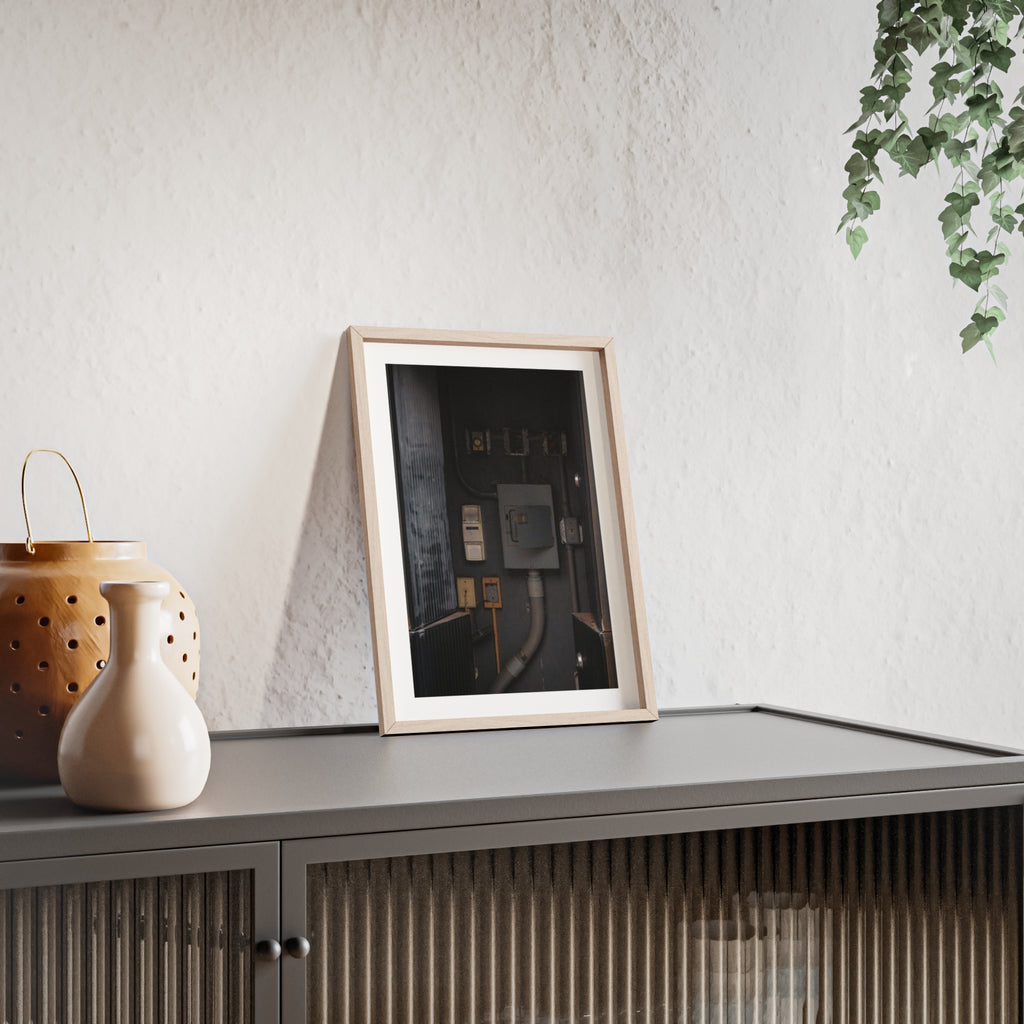Industrial Electrical Box Poster with Wooden Frame — Urban Utility Wall Art
