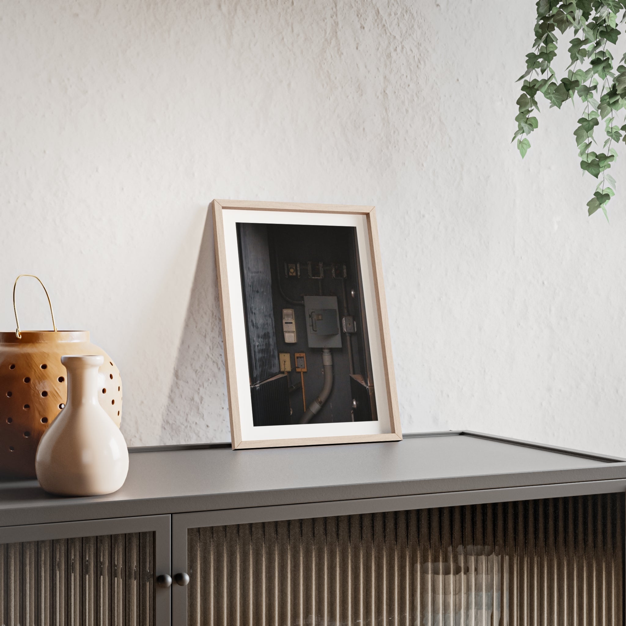 Industrial Electrical Box Poster with Wooden Frame — Urban Utility Wall Art