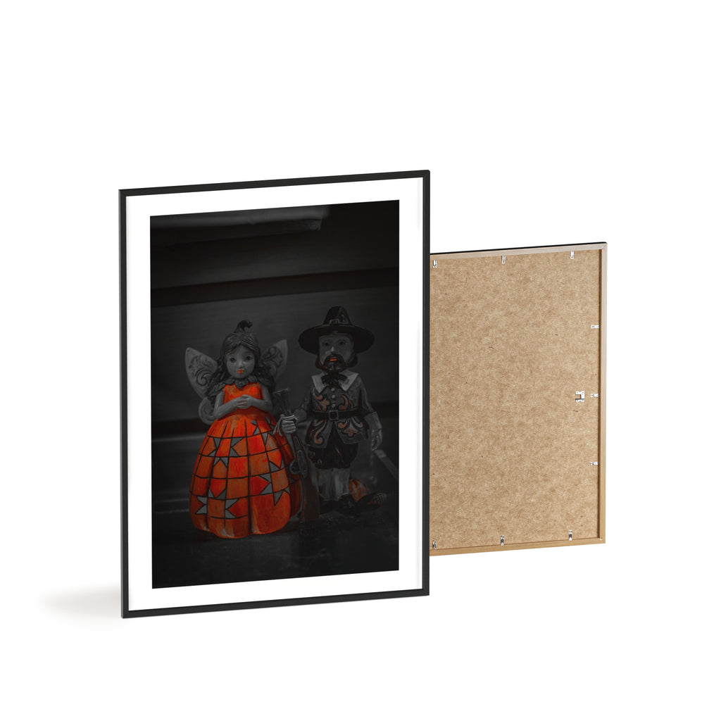 Halloween Doll Poster with Wooden Frame — Orange Pumpkin Dress Décor