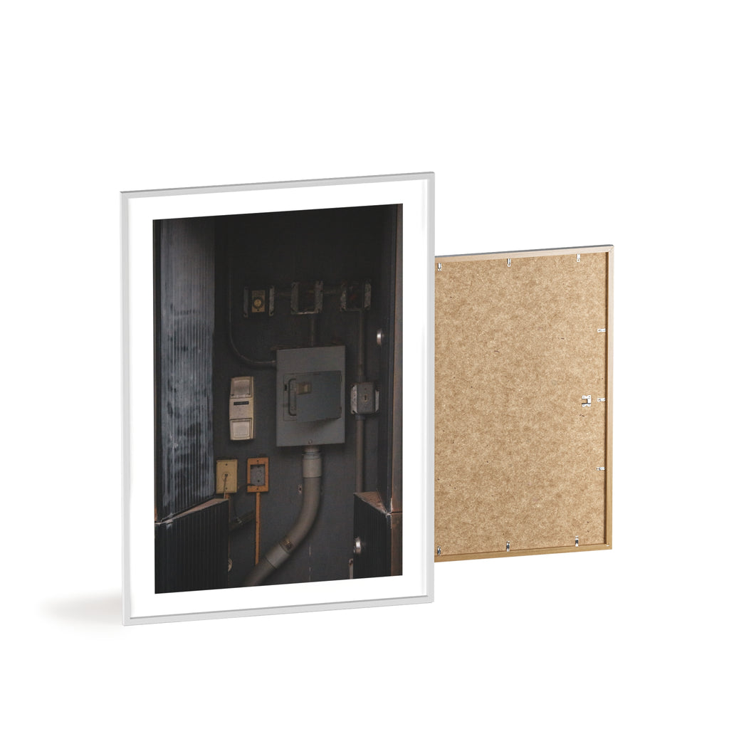 Industrial Electrical Box Poster with Wooden Frame — Urban Utility Wall Art