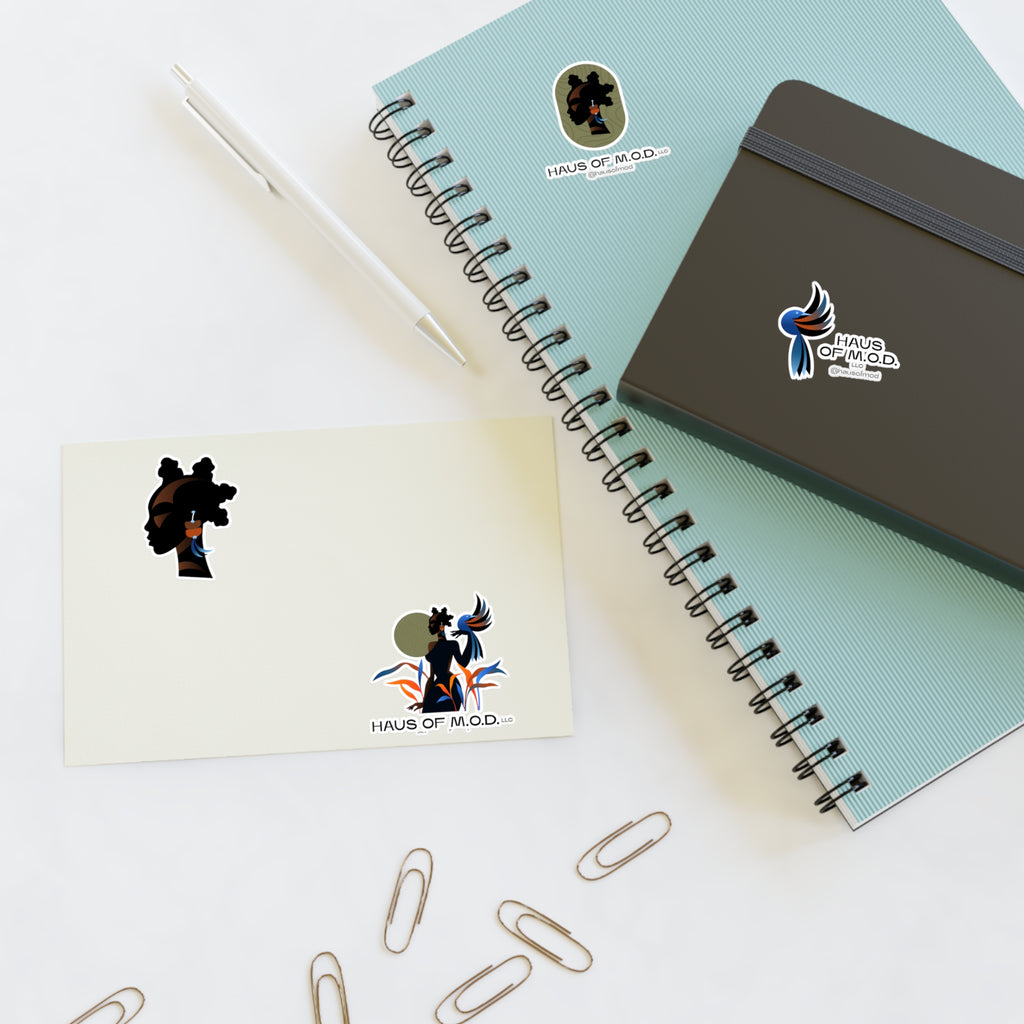 Haus of M.O.D. Afrocentric Art Sticker Sheet — Black Hair Silhouette & Logo Stickers