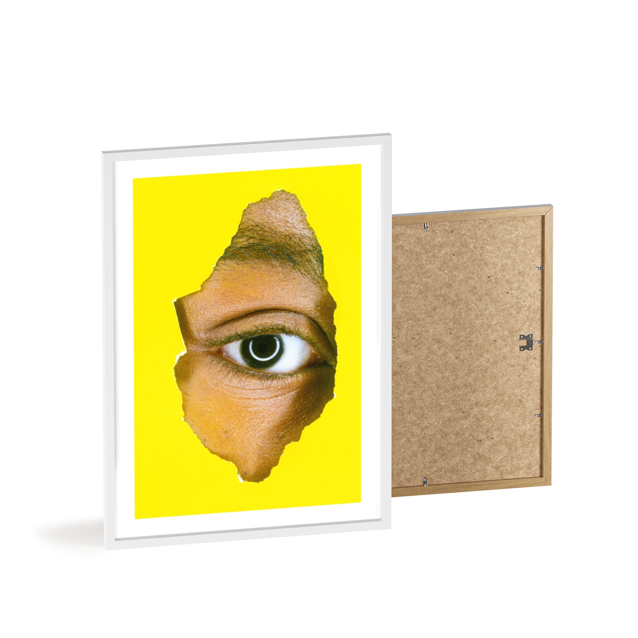 Surreal Eye Print Poster with Wooden Frame — Bold Yellow Wall Art