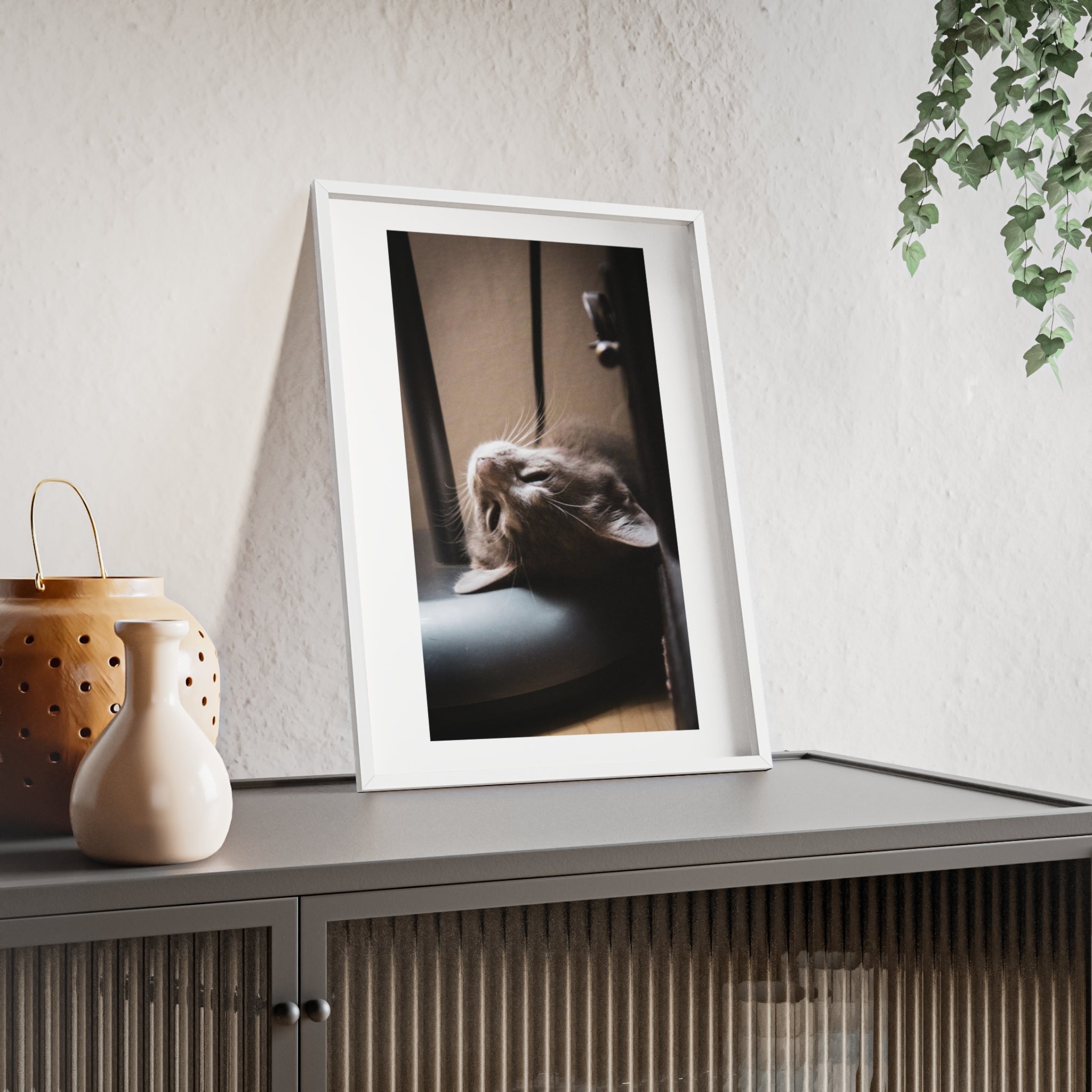 Framed Cat Photo Poster — Relaxing Nap Wall Art