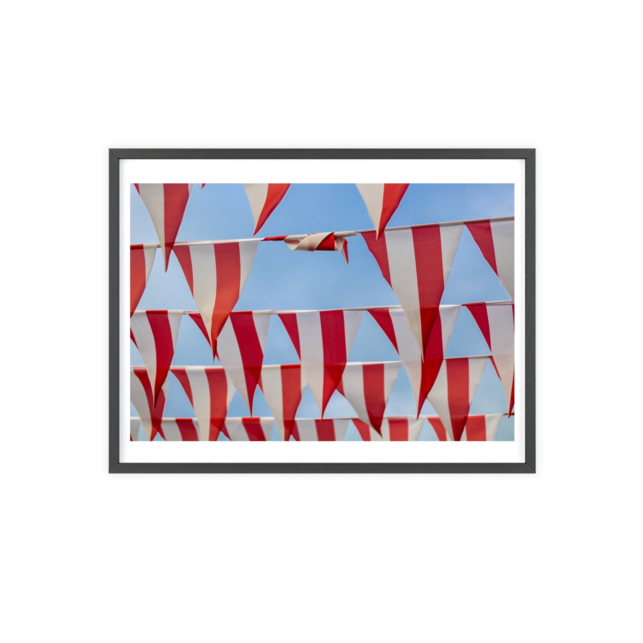Red and White Festival Bunting Photo Poster with Wooden Frame — Coastal Nautical Wall Art