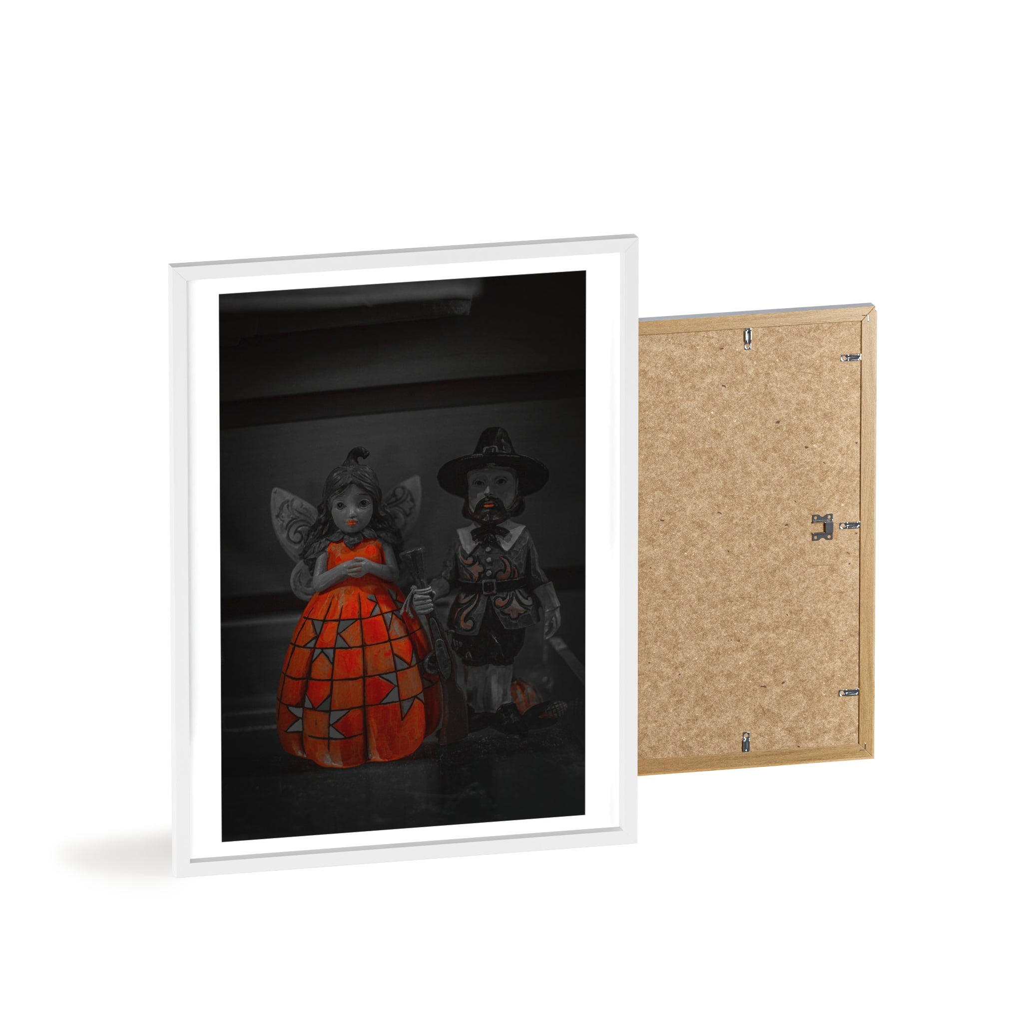 Halloween Doll Poster with Wooden Frame — Orange Pumpkin Dress Décor