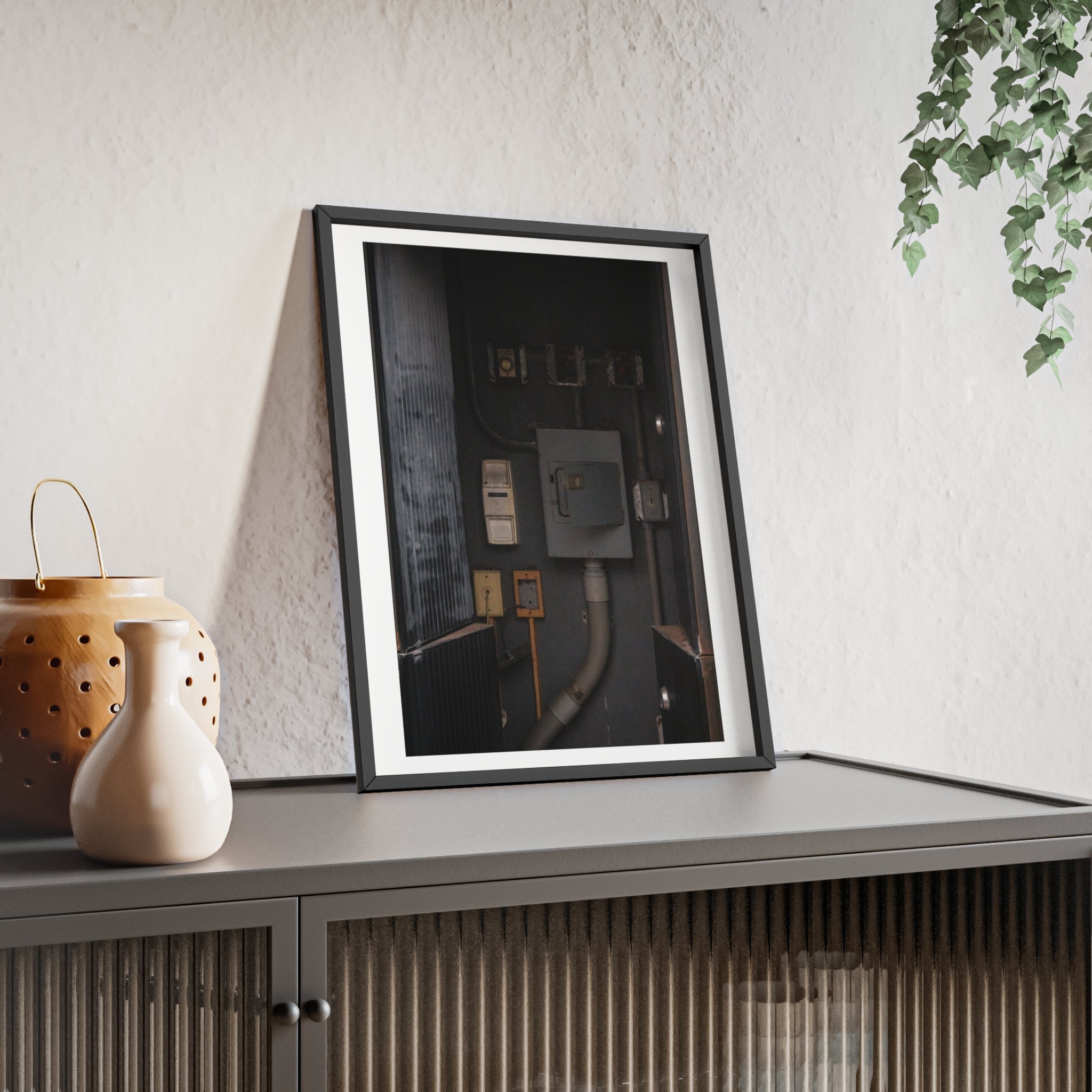Industrial Electrical Box Poster with Wooden Frame — Urban Utility Wall Art
