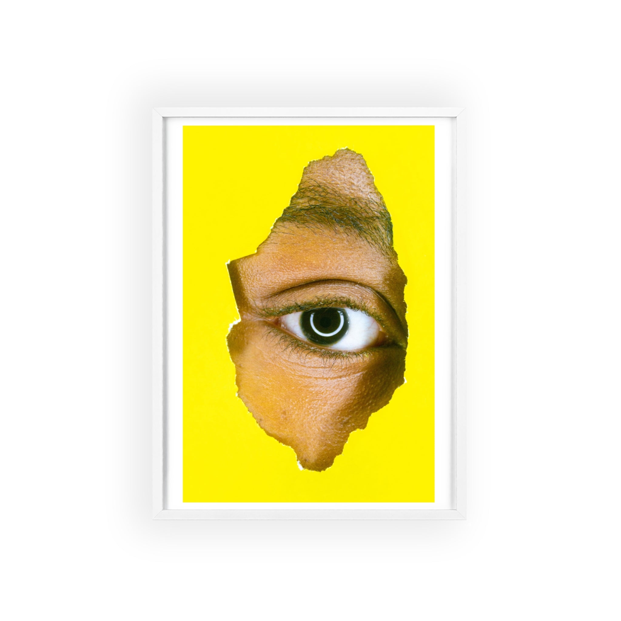 Surreal Eye Print Poster with Wooden Frame — Bold Yellow Wall Art