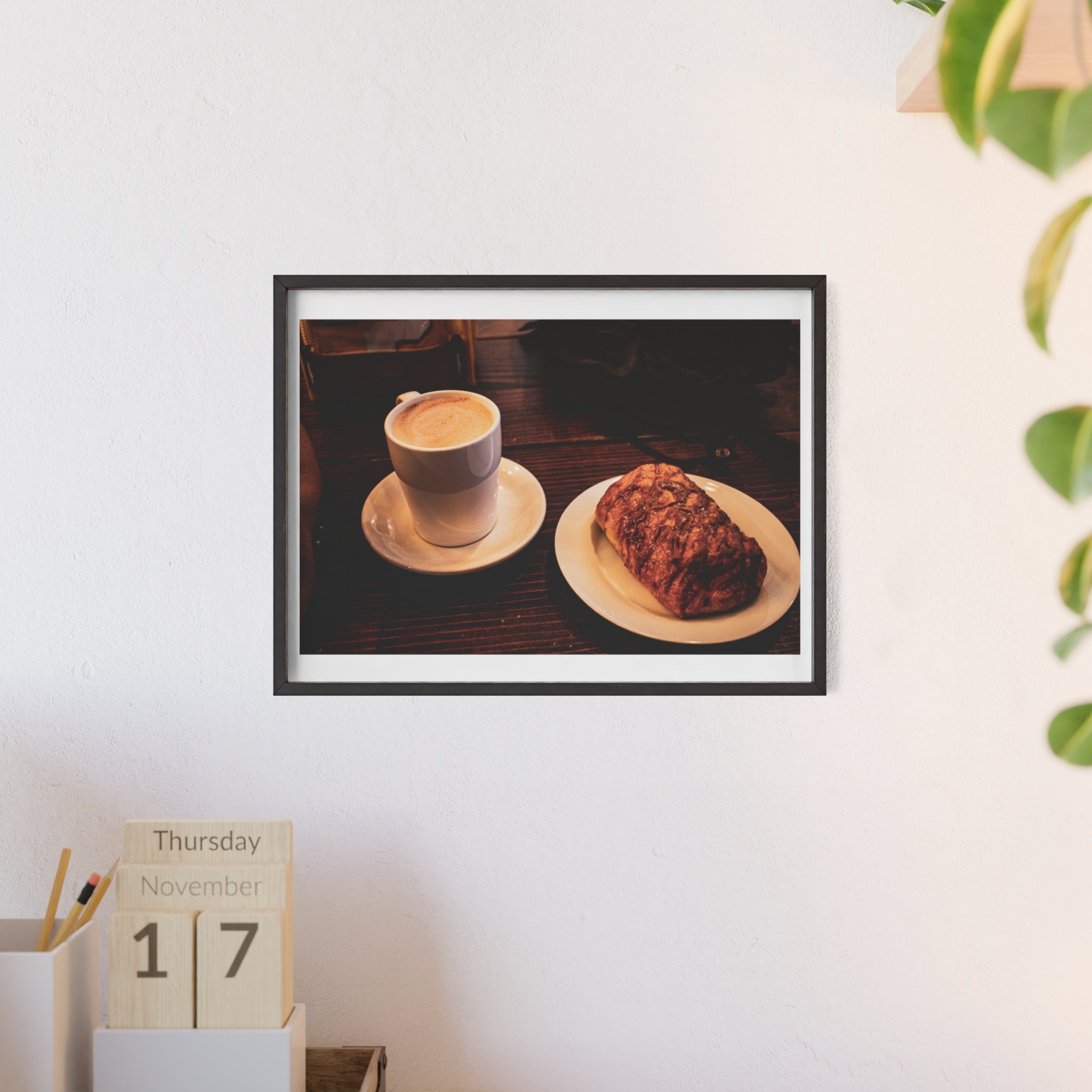 Coffee & Pastry Framed Poster — Café Wall Art Print with Wooden Frame