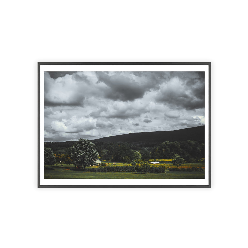 Framed Landscape Poster — Moody Countryside Wall Art with Wooden Frame