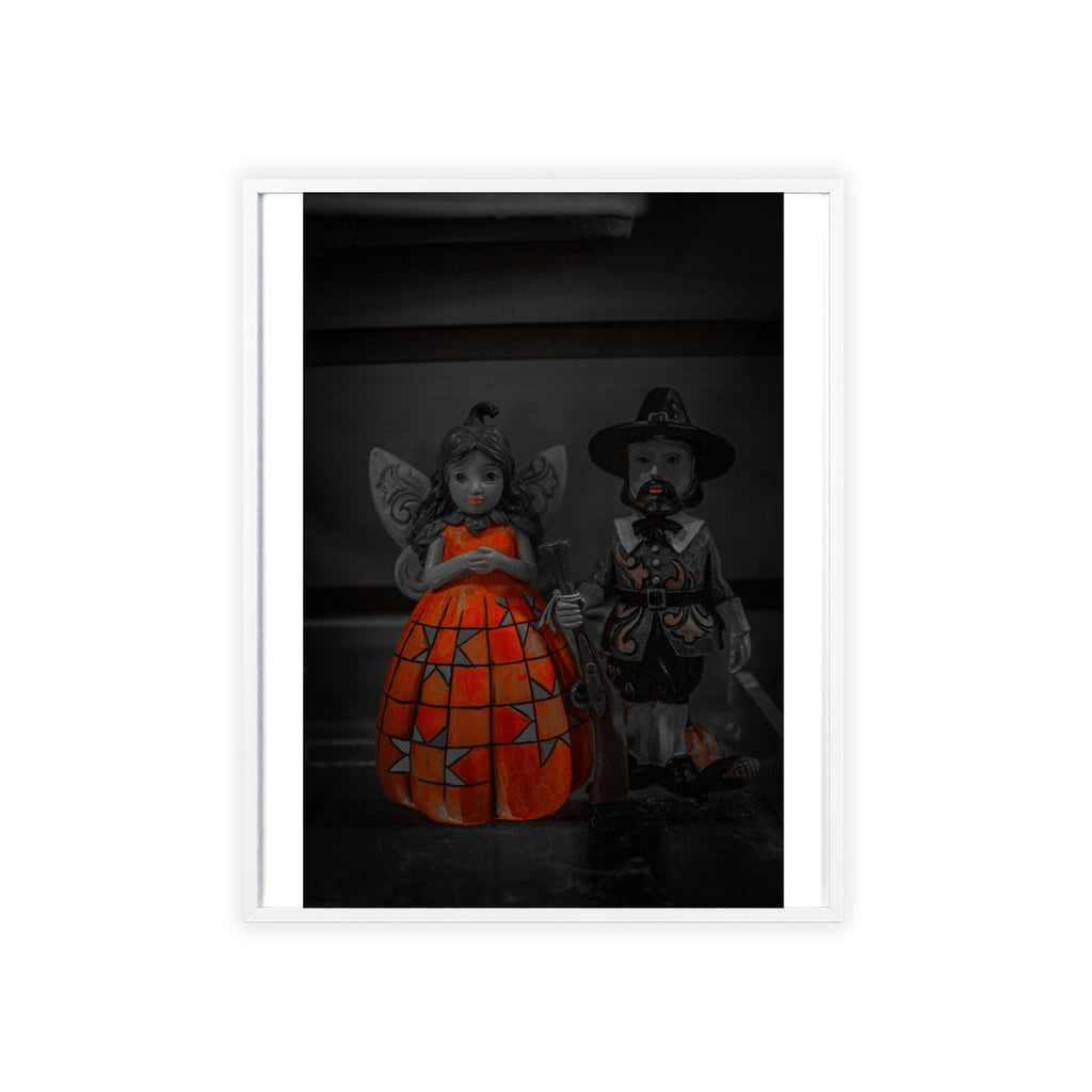 Halloween Doll Poster with Wooden Frame — Orange Pumpkin Dress Décor
