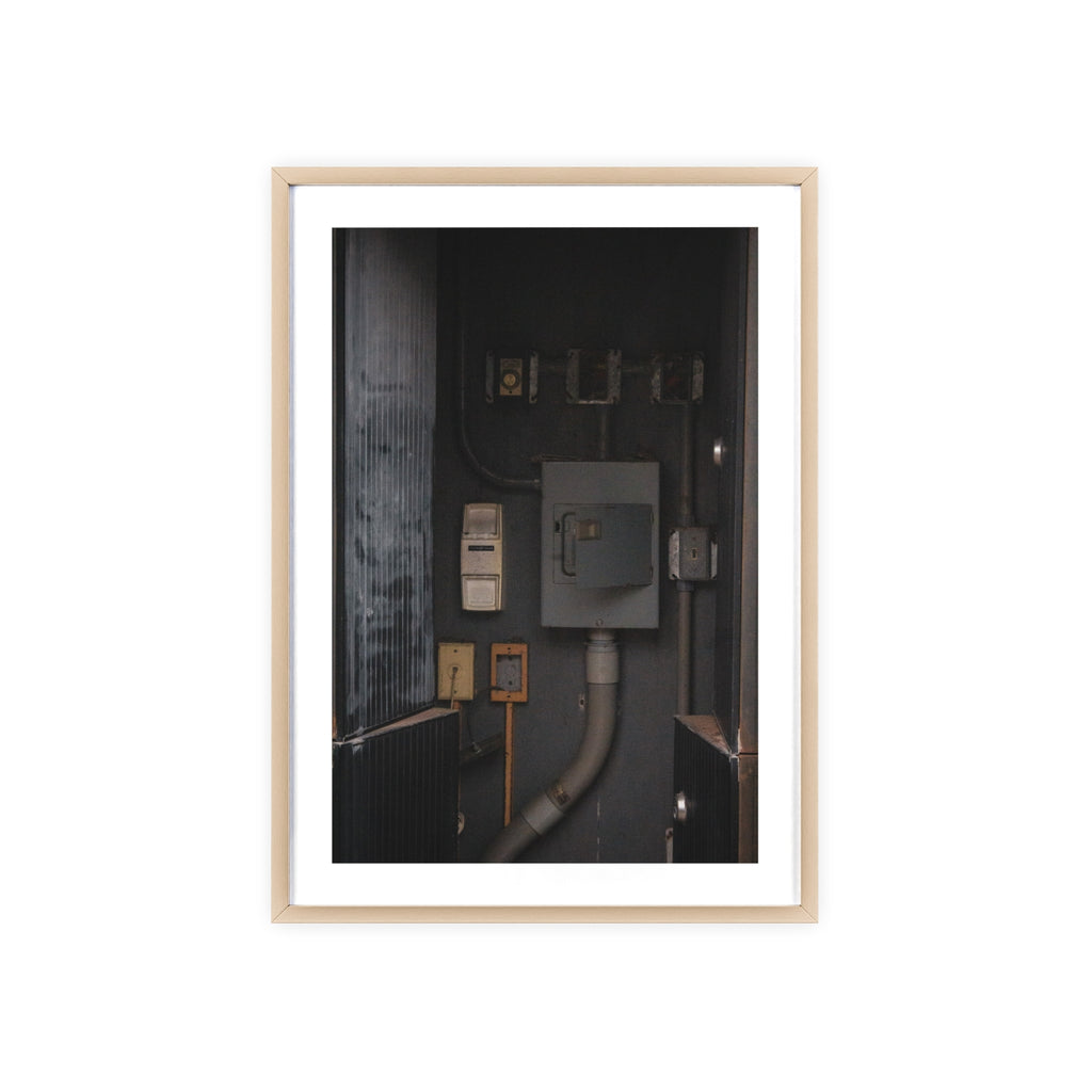 Industrial Electrical Box Poster with Wooden Frame — Urban Utility Wall Art