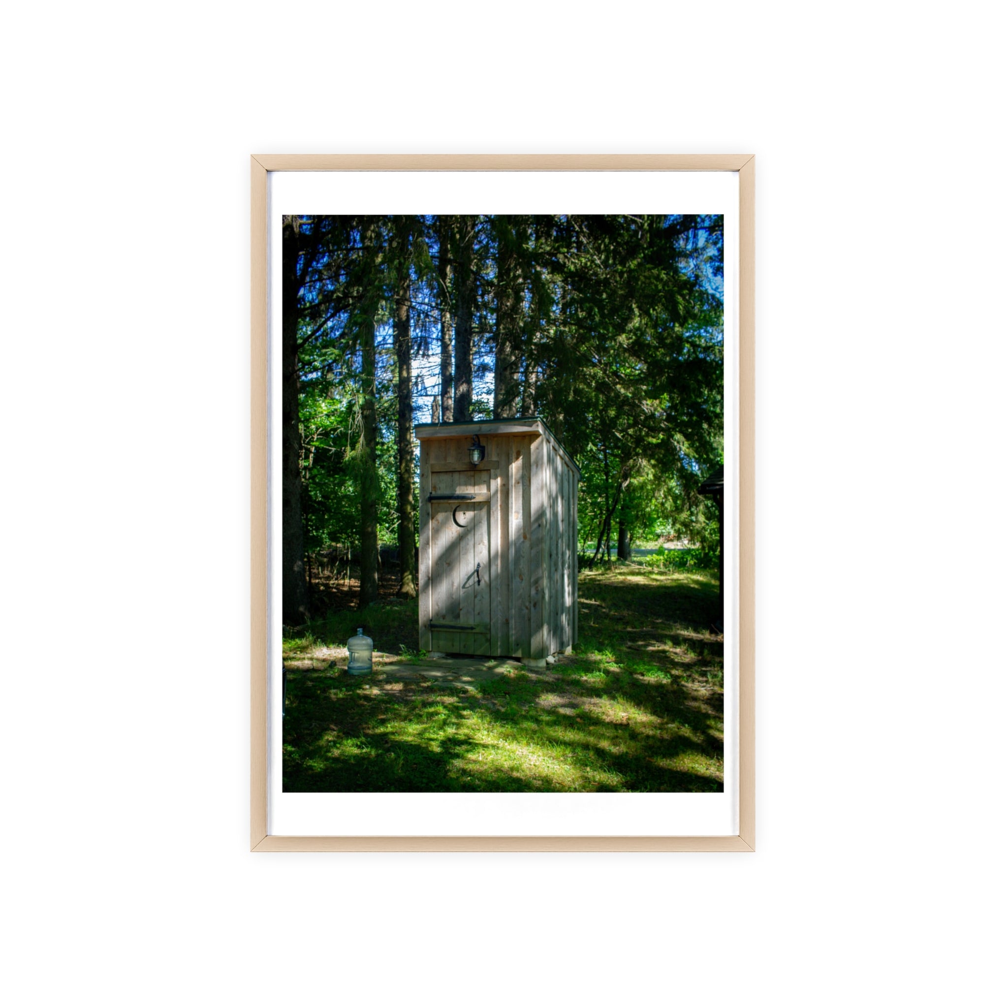 Rustic Forest Outhouse Photo Poster with Wooden Frame — Country Cabin Wall Art