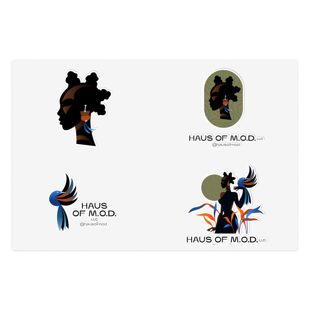 Haus of M.O.D. Afrocentric Art Sticker Sheet — Black Hair Silhouette & Logo Stickers