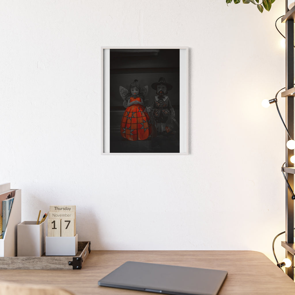 Halloween Doll Poster with Wooden Frame — Orange Pumpkin Dress Décor