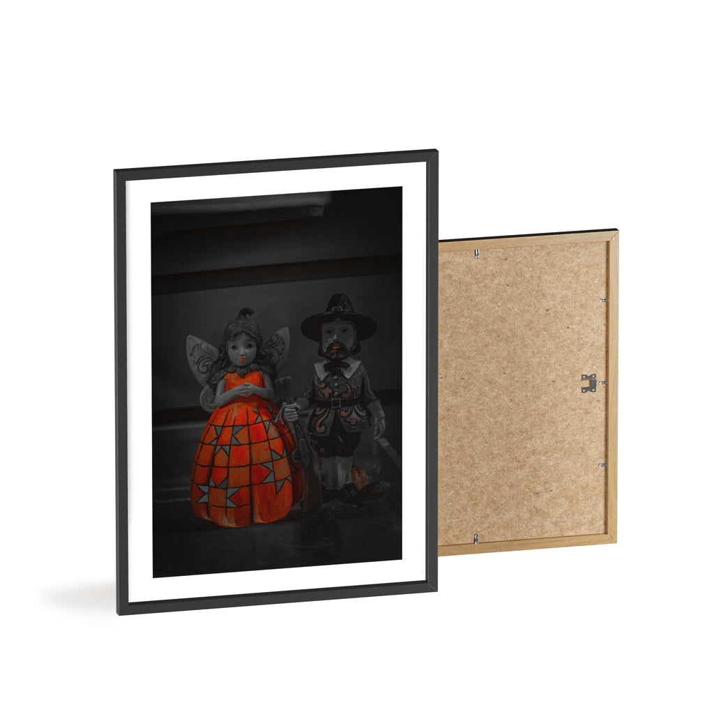Halloween Doll Poster with Wooden Frame — Orange Pumpkin Dress Décor
