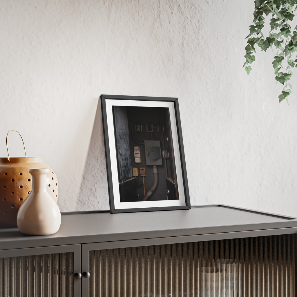 Industrial Electrical Box Poster with Wooden Frame — Urban Utility Wall Art