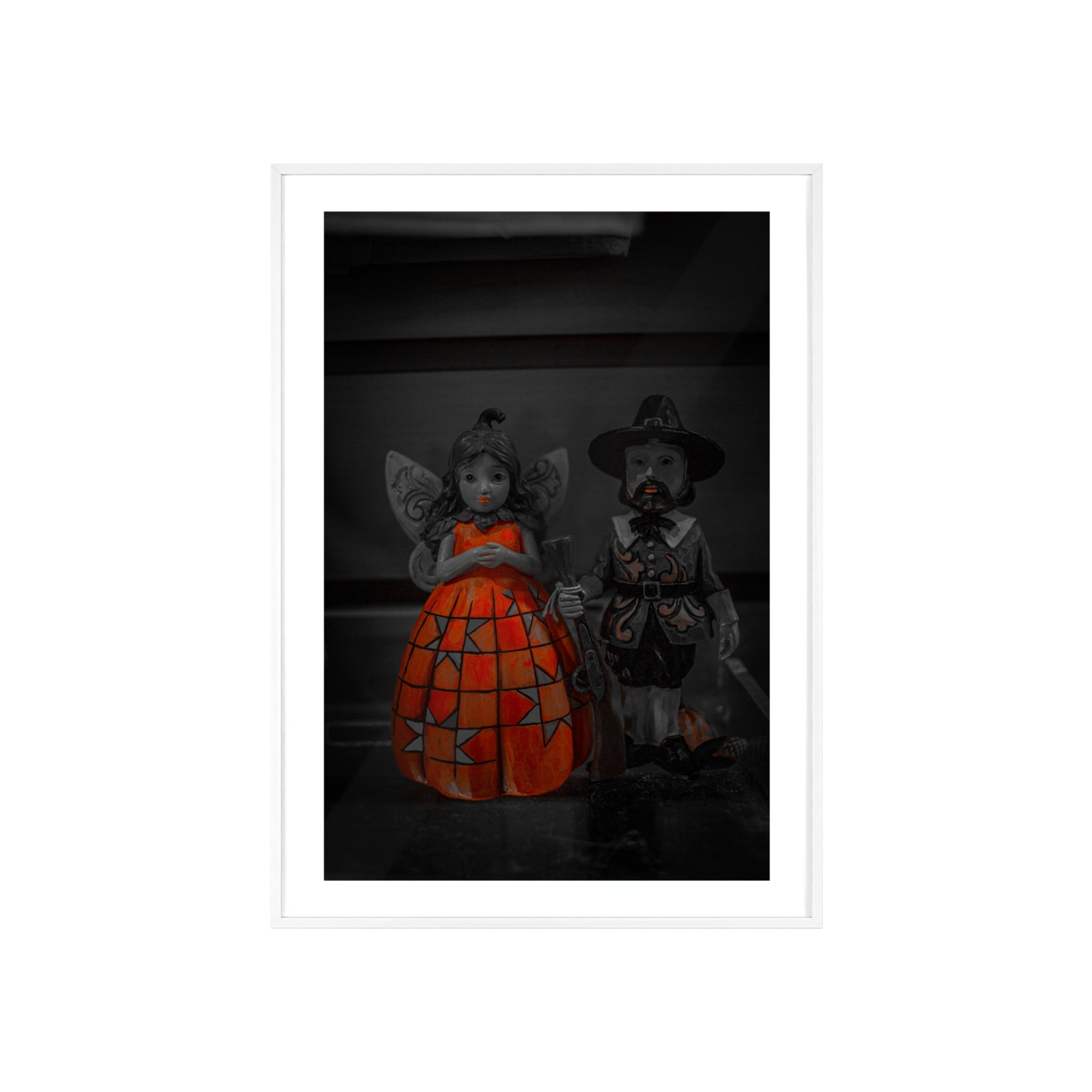 Halloween Doll Poster with Wooden Frame — Orange Pumpkin Dress Décor